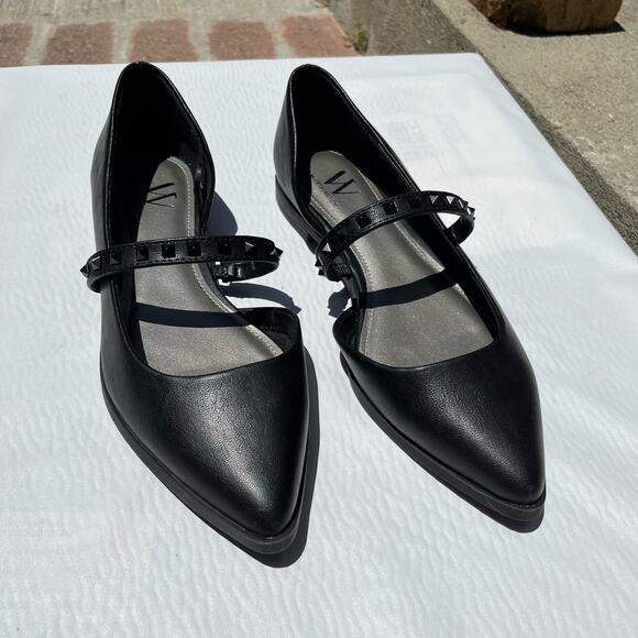 Worthington Womens Cora Pointed Toe Ballet Flats 8.5 Black Mary Jane - Picture 2 of 7